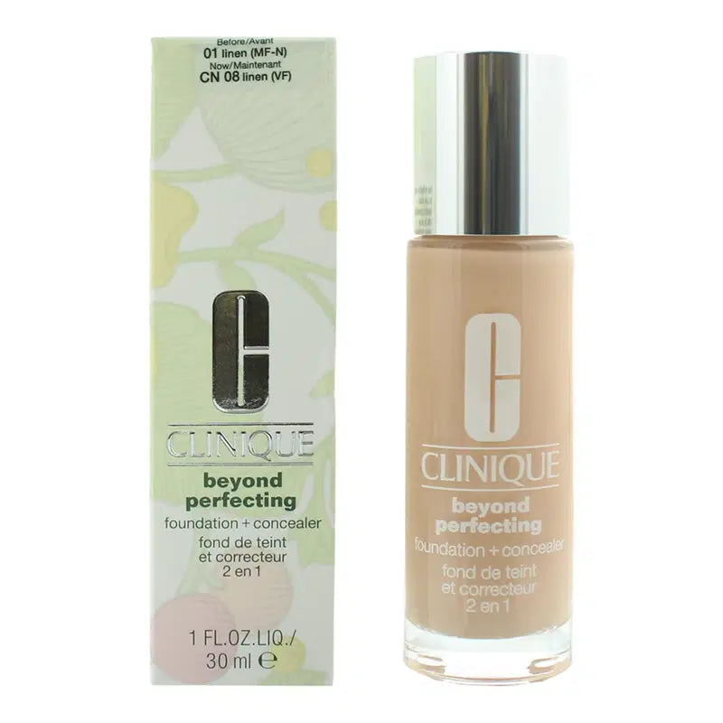 Clinique, Beyond Perfecting, Full täckning, Flytande foundation & concealer 2-i-1, 01, Linne, 30 ml