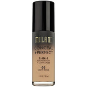 Milani, Conceal + Perfect, Flytande foundation & concealer 2-i-1, 03, Ljusbeige, 30 ml