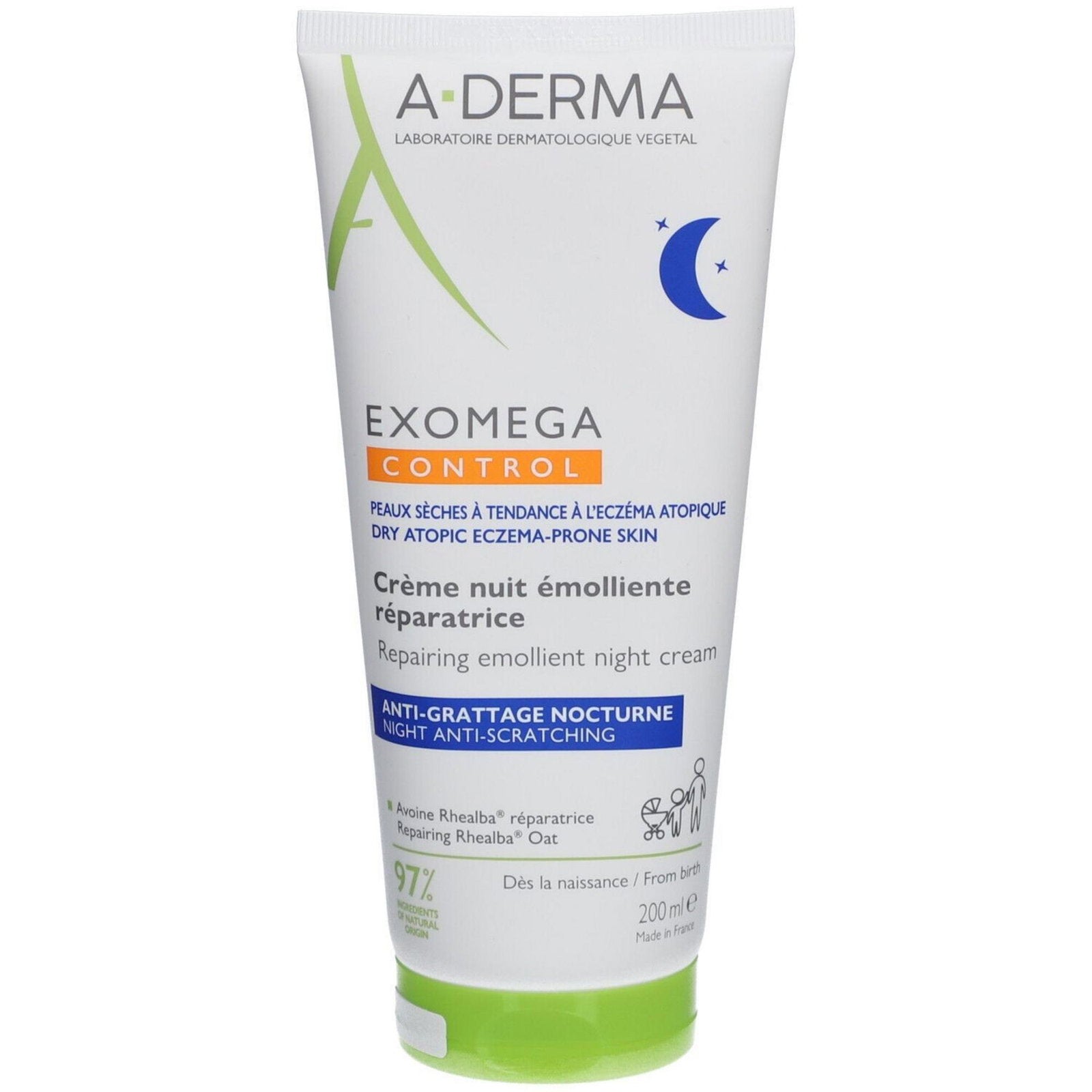 A-Derma, Exomega Control, Mjukgörare, Natt, Grädde, För ansiktet, 200 ml