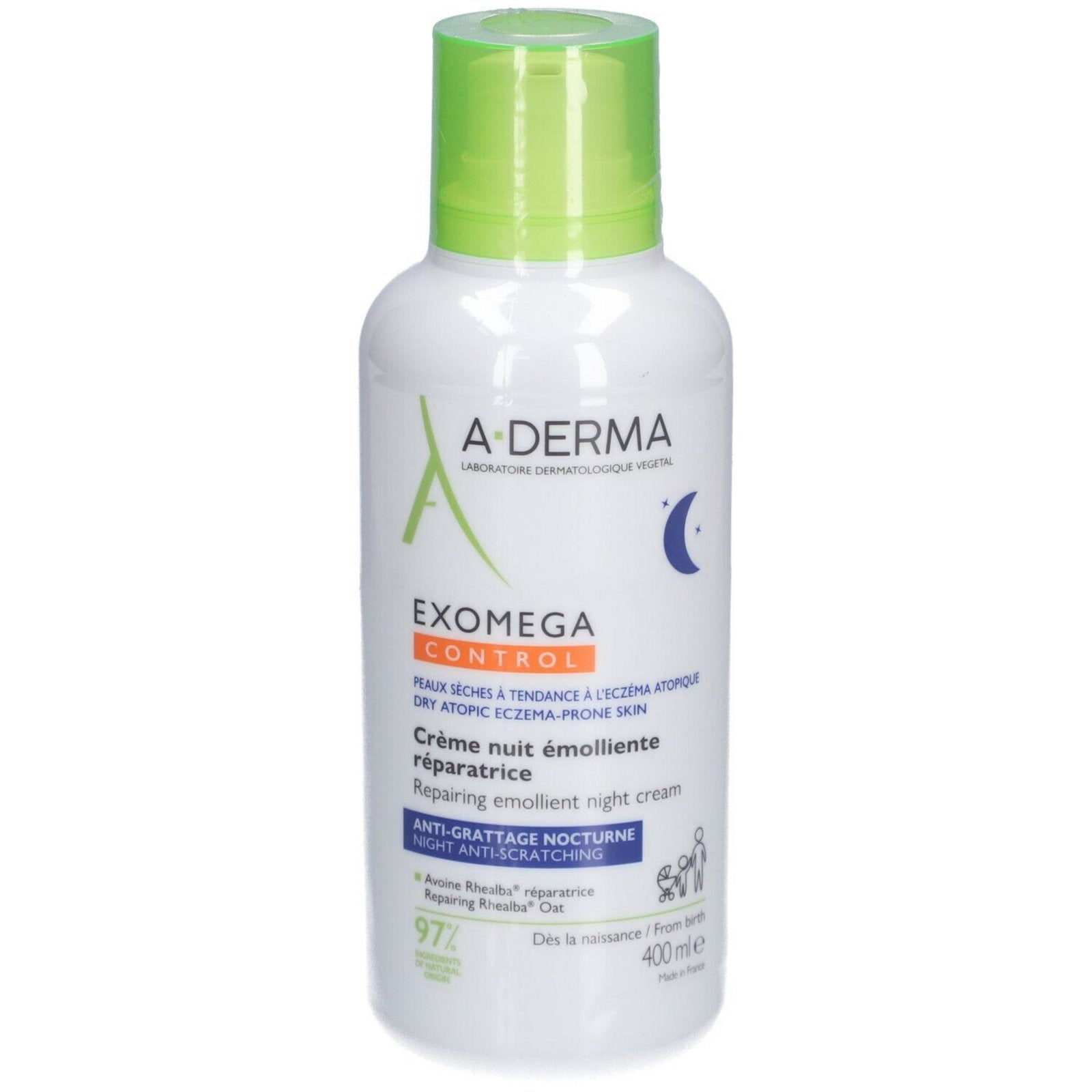 A-Derma, Exomega Control, Mjukgörare, Natt, Grädde, För ansiktet, 400 ml