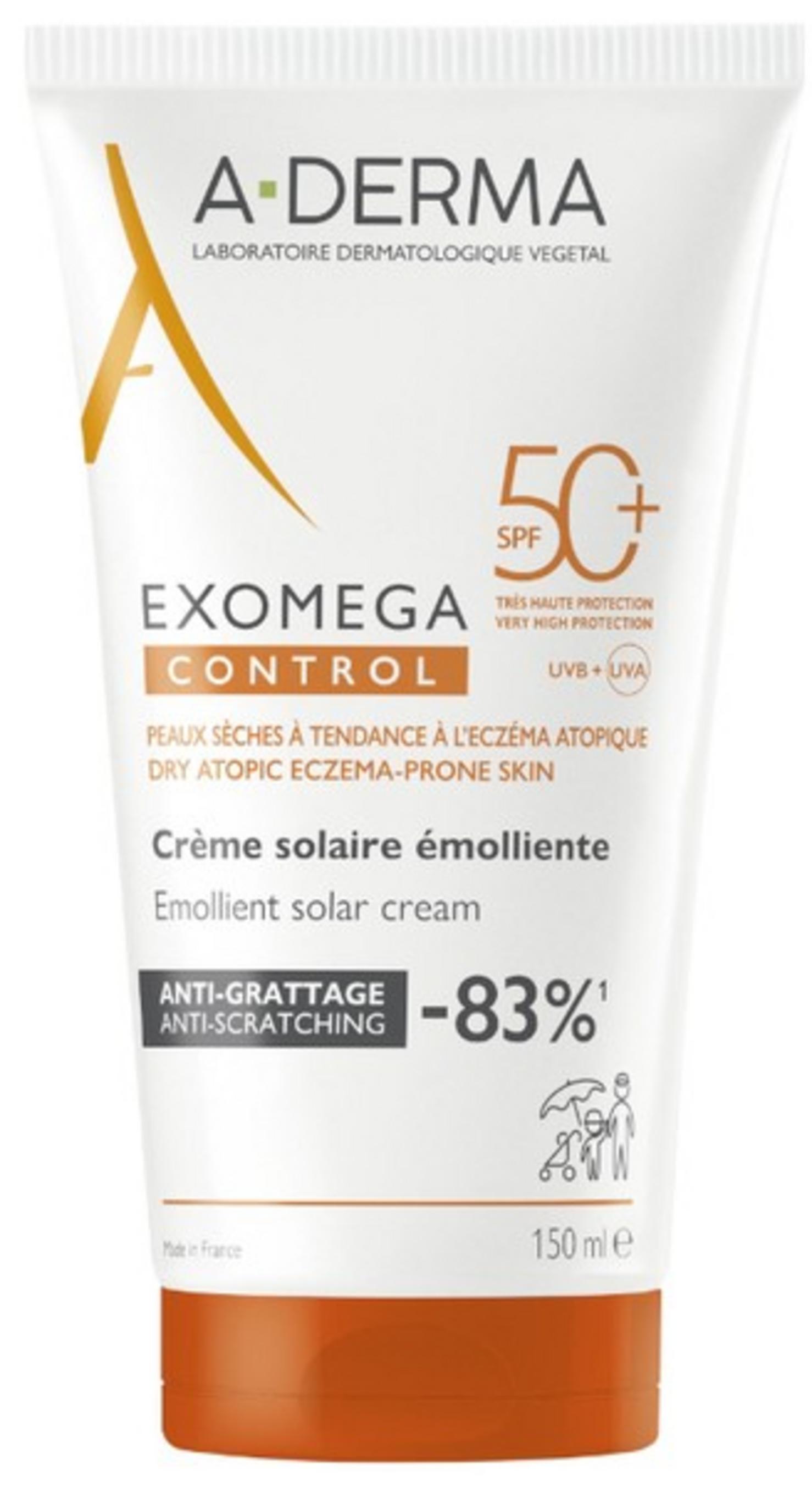 A-Derma, Exomega Control, Mjukgörare, Grädde, För ansikte & kropp, SPF 50+, 150 ml