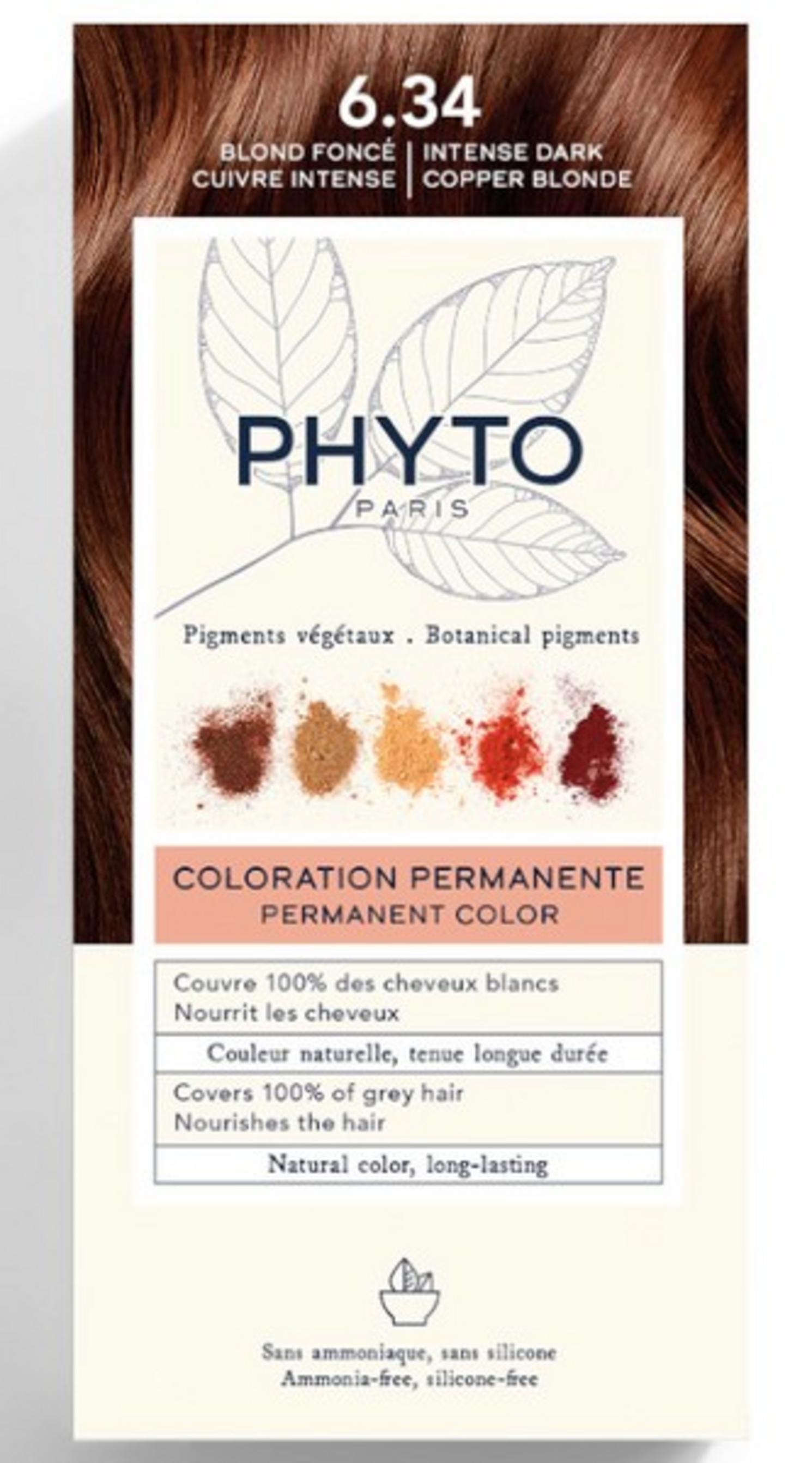 Phyto, Color Kit Coloration, Permanent hårfärg, 6.34 Intense Dark Copper Blonde, 1 st