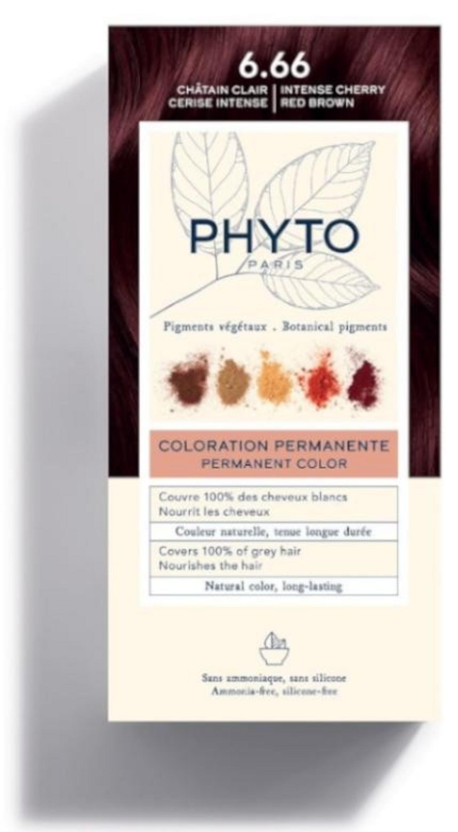Phyto, Color, Permanent hårfärg, 6.66 Intense Cherry Red Brown, 50 ml