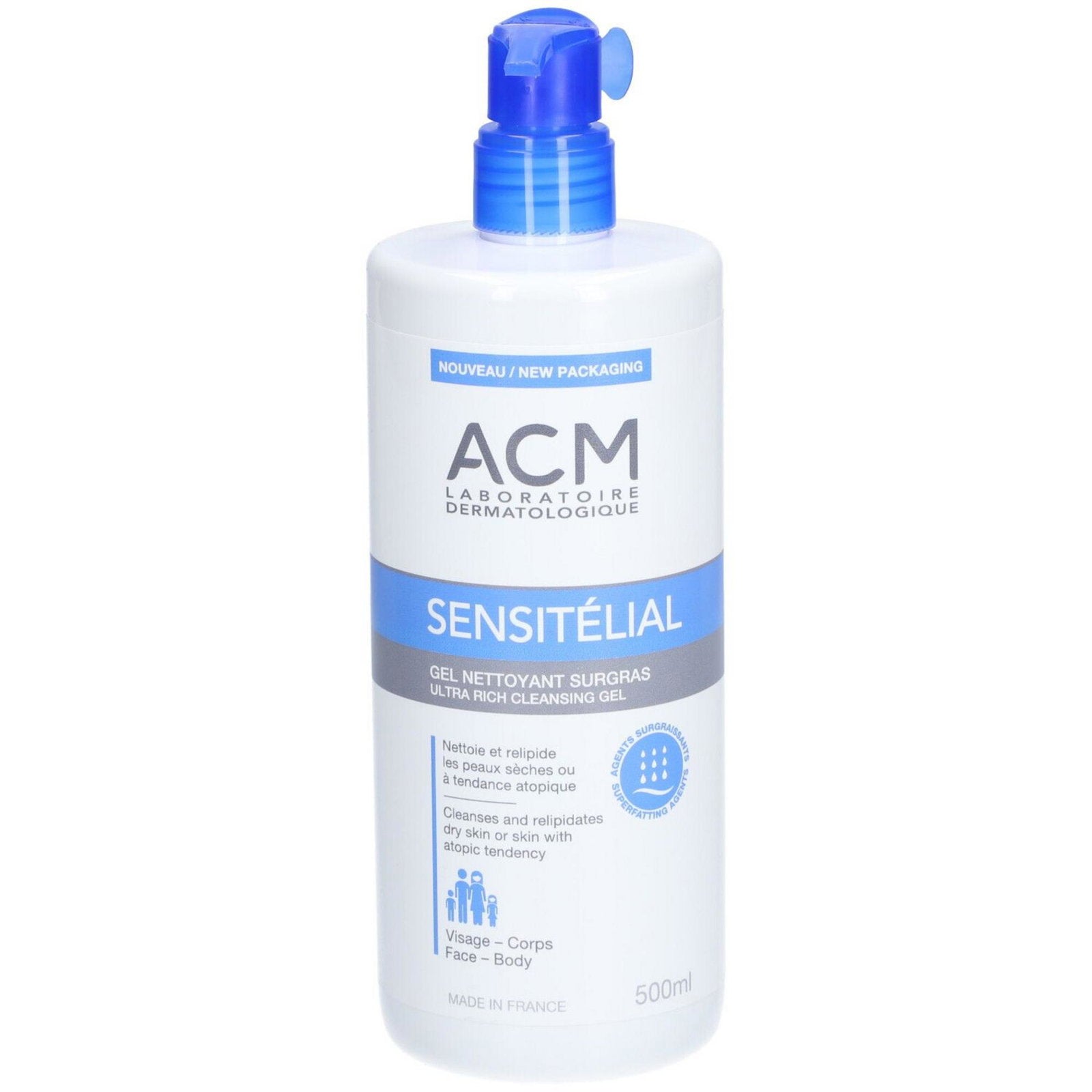 Laboratoire ACM, Sensitelial, Rengöring, Duschgel, Mycket torr till potentiellt atopisk känslig hud, 500 ml