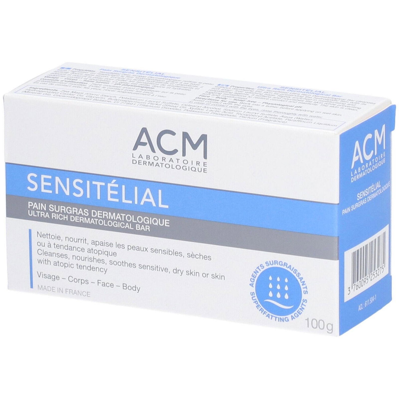 Laboratoire ACM, Sensitelial, Närande, Rengöringsbar, För ansikte & kropp, 100 g