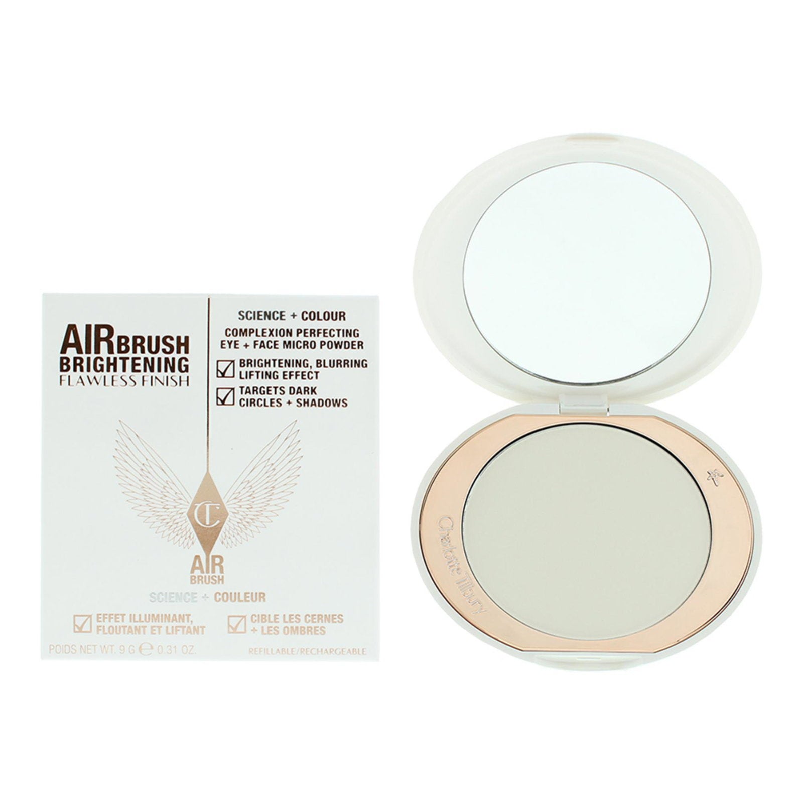 Charlotte Tilbury, Airbrush Flawless, Uppljusning, Kompaktpuder, Rättvist medium, 9 g