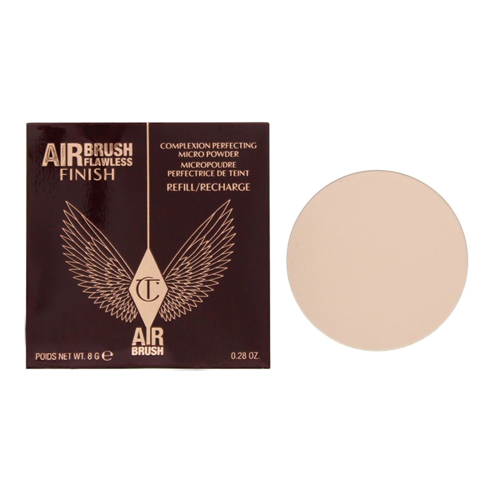 Charlotte Tilbury, Airbrush Flawless, Flawless Finish, Kompaktpuder, 1, Rättvis, Påfyllning, 8 g