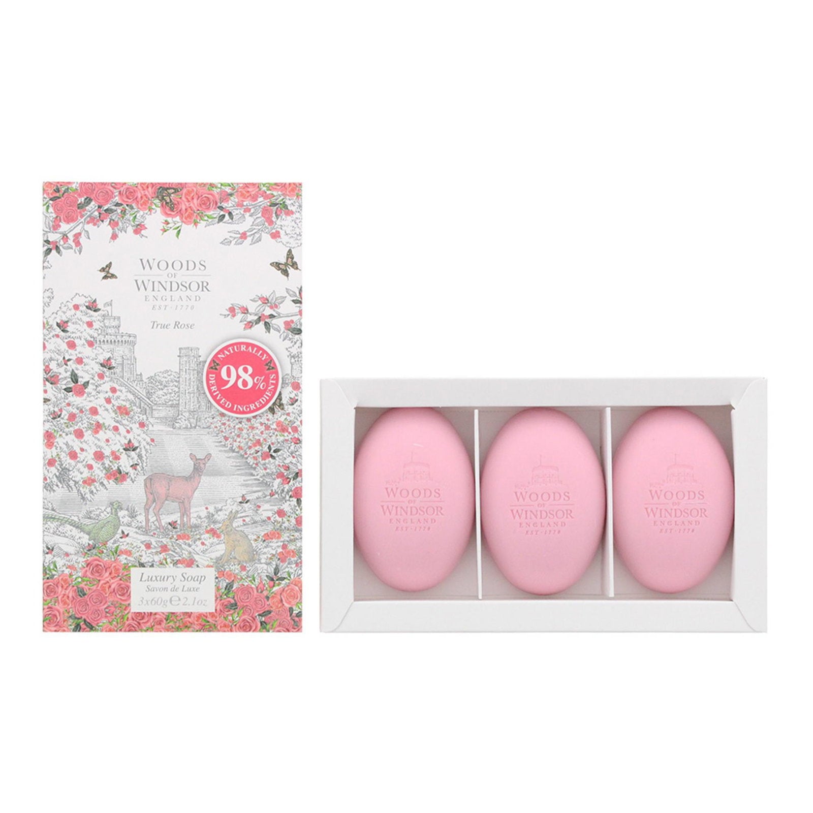 Set Trio, Woods Of Windsor, True Rose, Återfuktande, Massage tvål, Palmojl, 3 st, 60 g