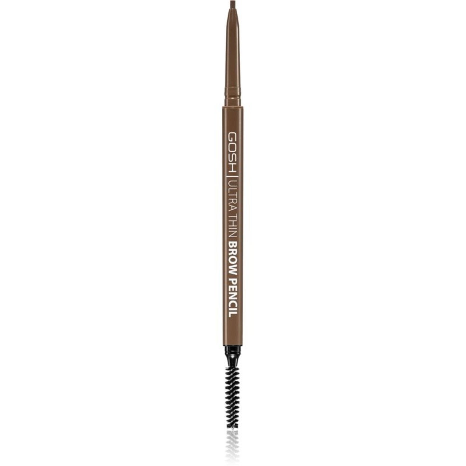 Gosh, Ultra Thin, Ögonbrynskräm penna & borste 2-i-1, 002, Gråbrun, 0.09 g