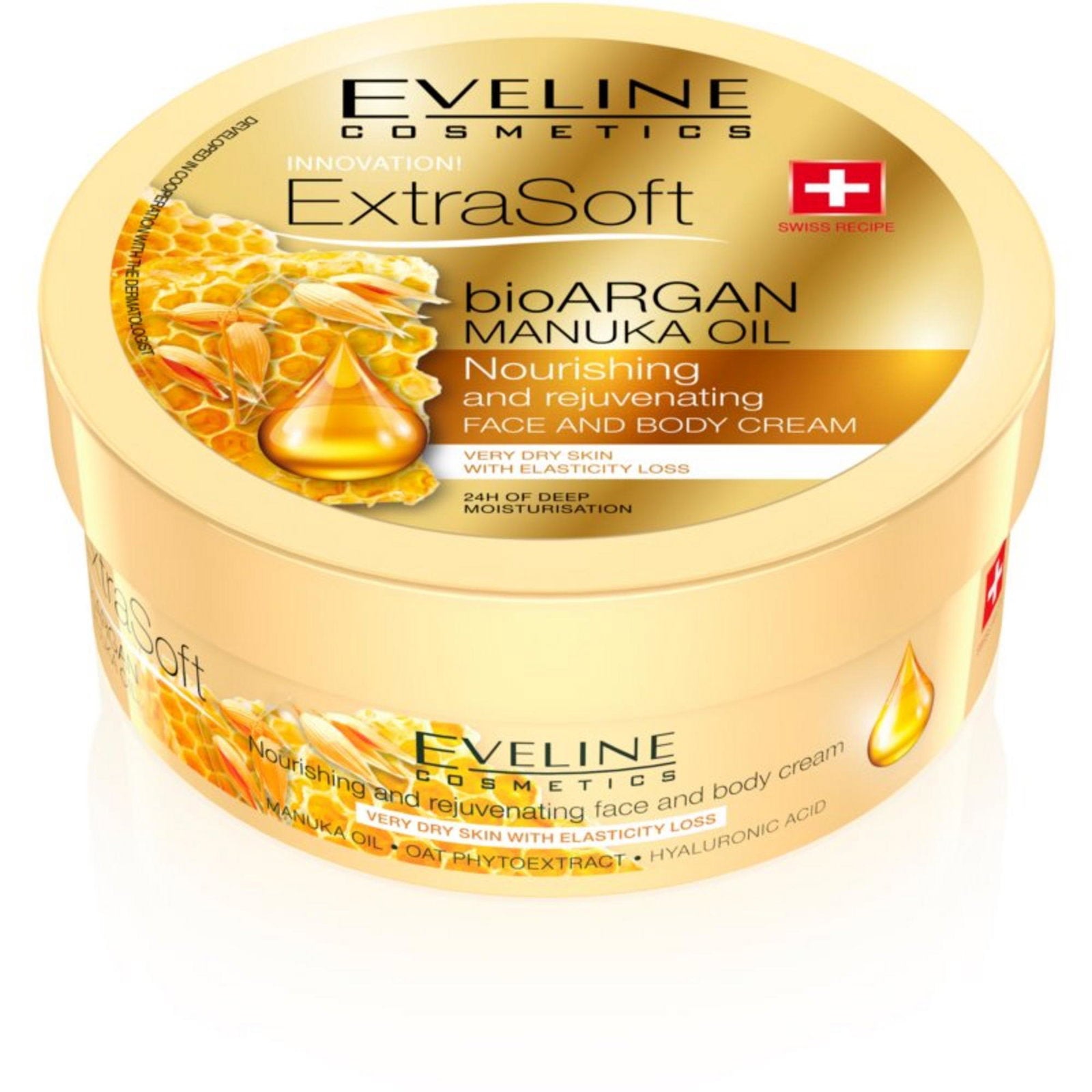 Eveline Cosmetics, Bio Organic, Argan & Manuka Oil, Hydrering, Dagligen, Grädde, För ansikte & kropp, 175 ml