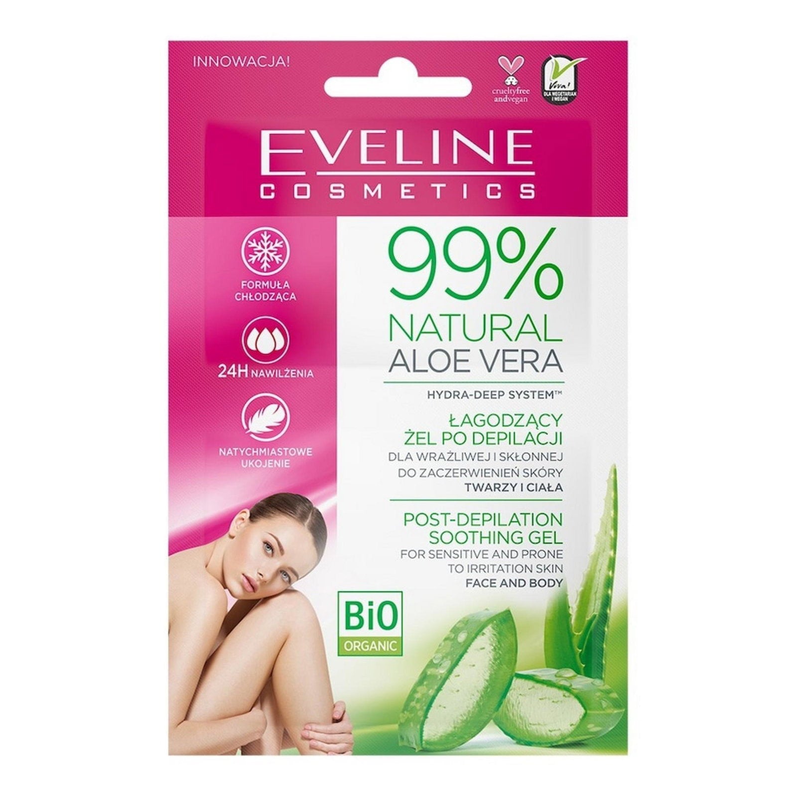 Duo Set, Eveline Cosmetics, 99% Natural Aloe Vera, Lugnande, Kroppsefterrakningsgel, Ansikte och kropp, 2 st, 10 ml