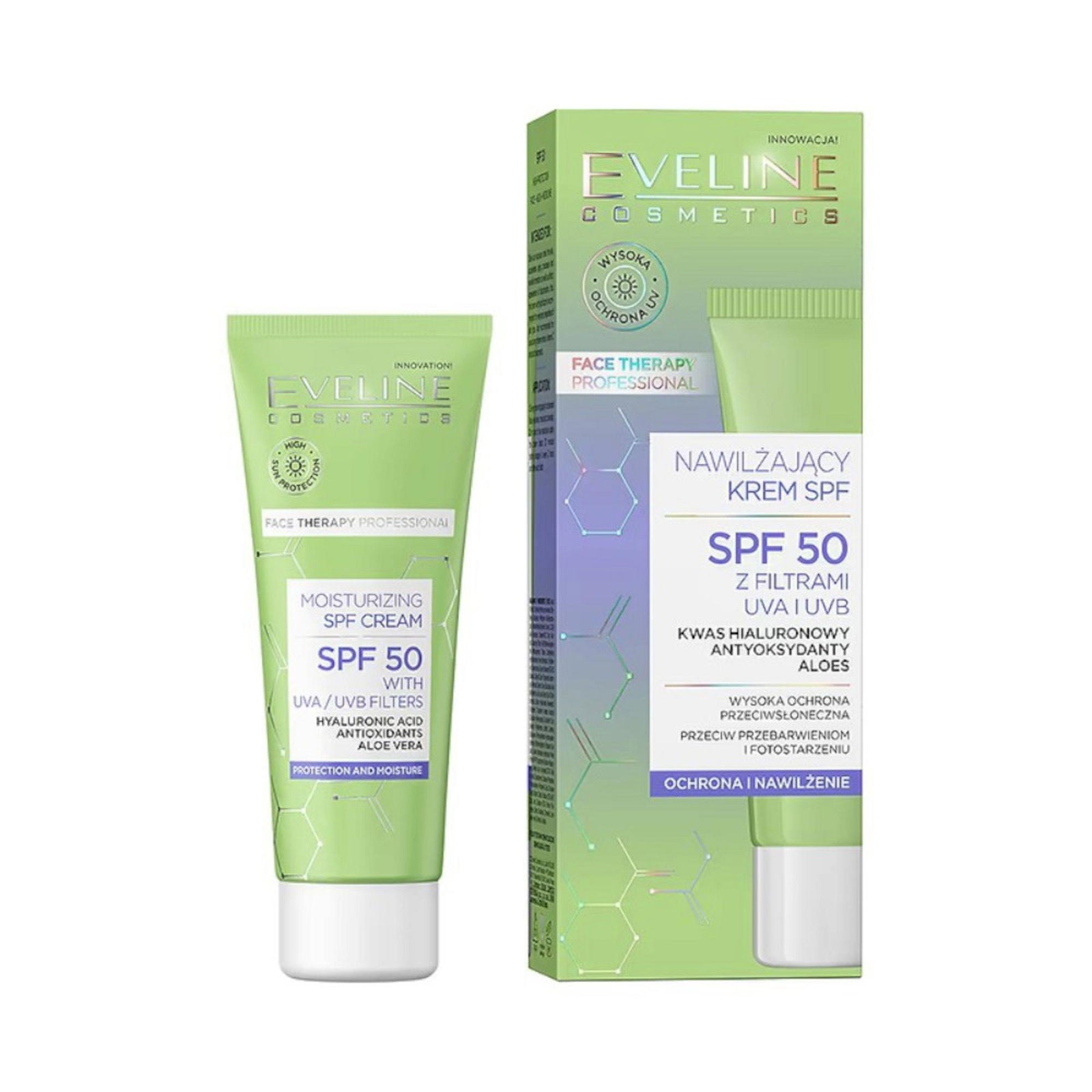 Eveline Cosmetics, Therapy Professional, Aloe, Återfuktande, Dagligen, Grädde, För ansiktet, SPF 50, 30 ml