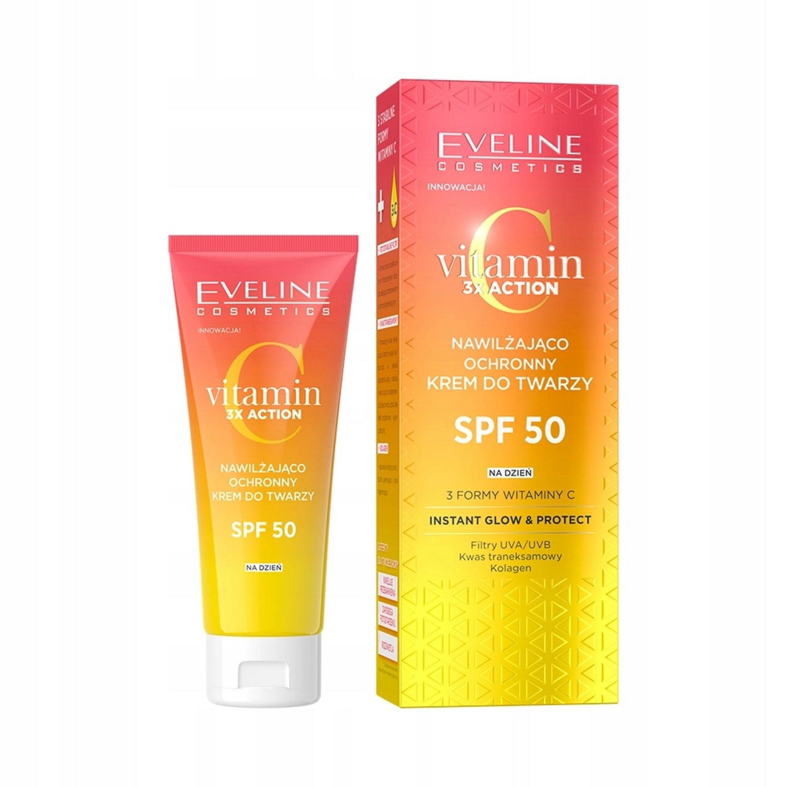 Eveline Cosmetics, Vitamin C 3x Action, Instant Glow & Protect, Dag, Grädde, Ansikte, SPF 50, 30 ml