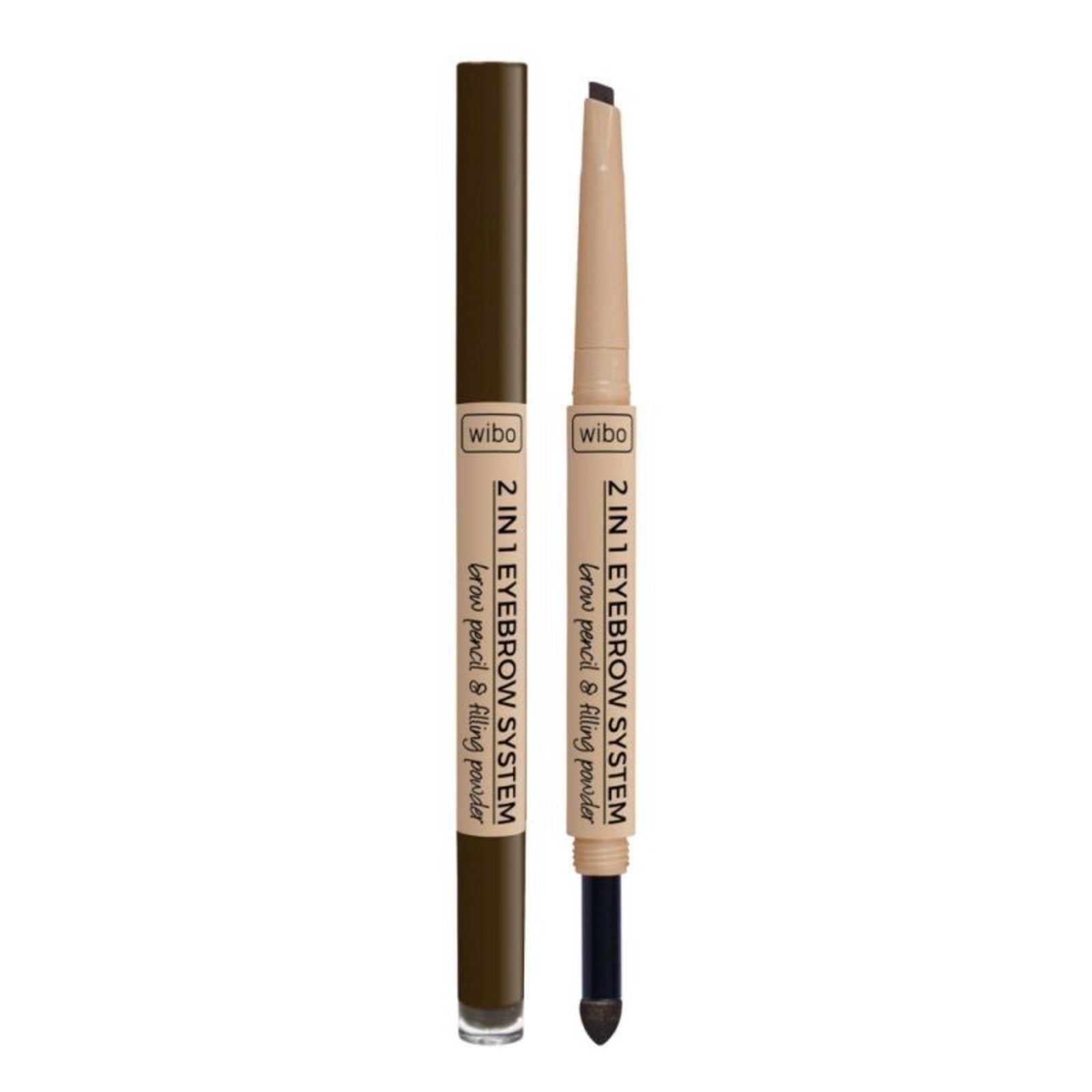 Wibo, 2 in 1 Eyebrow System, Ögonbrynskräm  Penna, Puder & Borste 3-i-1, 3, Mörkbrun, 0.2 g