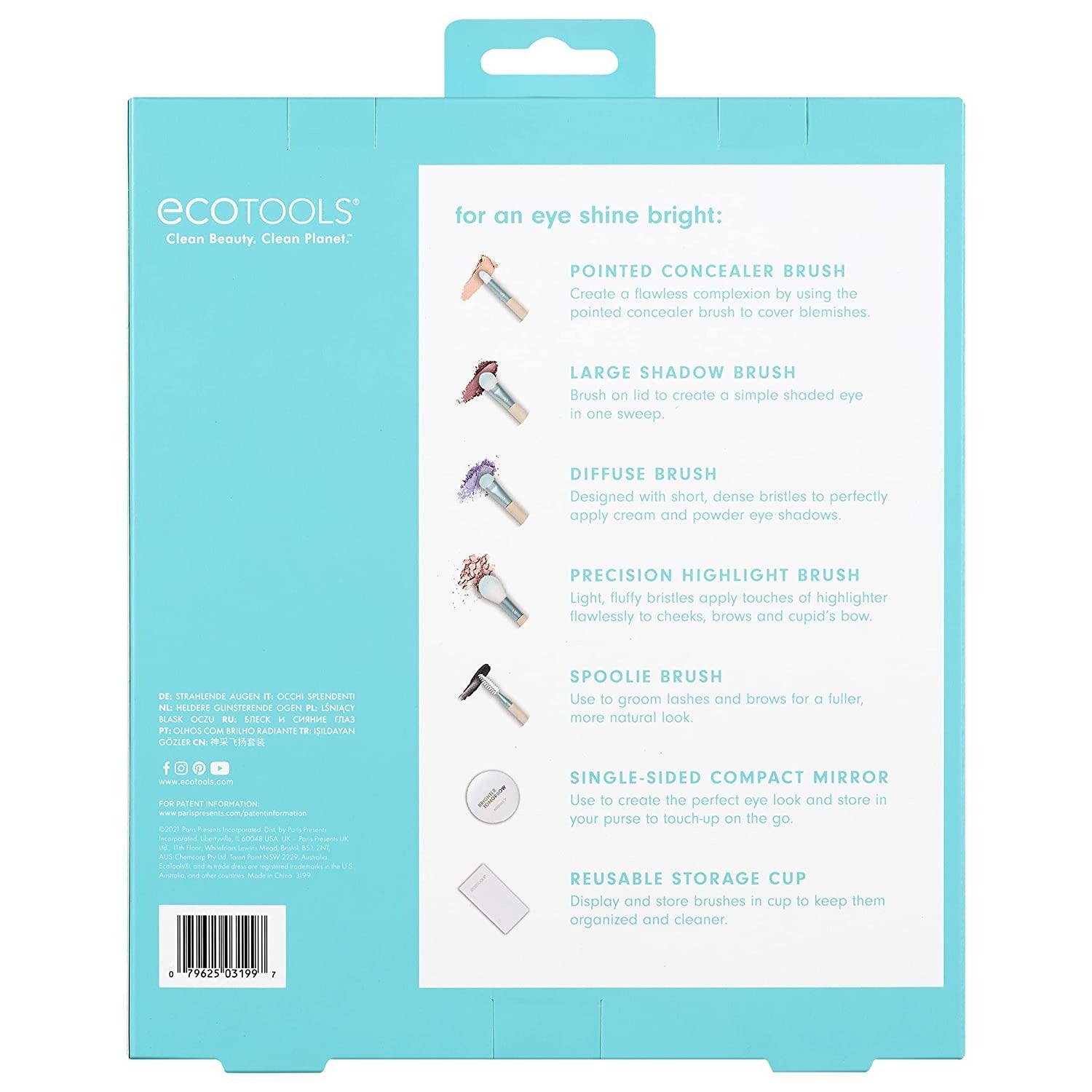 Brighter Tomorrow Set EcoTools: EcoTools, spetsig, concealerborste + EcoTools, stor, ögonskuggsborste + EcoTools, diffus, ögonskuggsborste + EcoTools, precision, highlighterborste + EcoTools, spoolie, ögonbrynsborste + kompakt spegel, ensidig + EcoT...