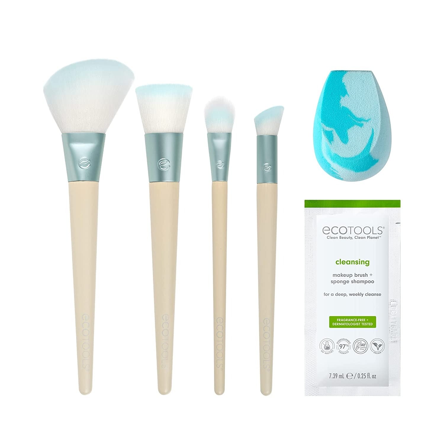 Brighter Tomorrow Set EcoTools: EcoTools, Blending, Foundation Brush + EcoTools, Blending, Concealer Brush + EcoTools, Diffuse, Eyeshadow Brush + EcoTools, Brush & Sponge Cleanser Lotion, 7.39 ml + EcoTools, Blending, Blush Brush + EcoTools, Makeup Spo...