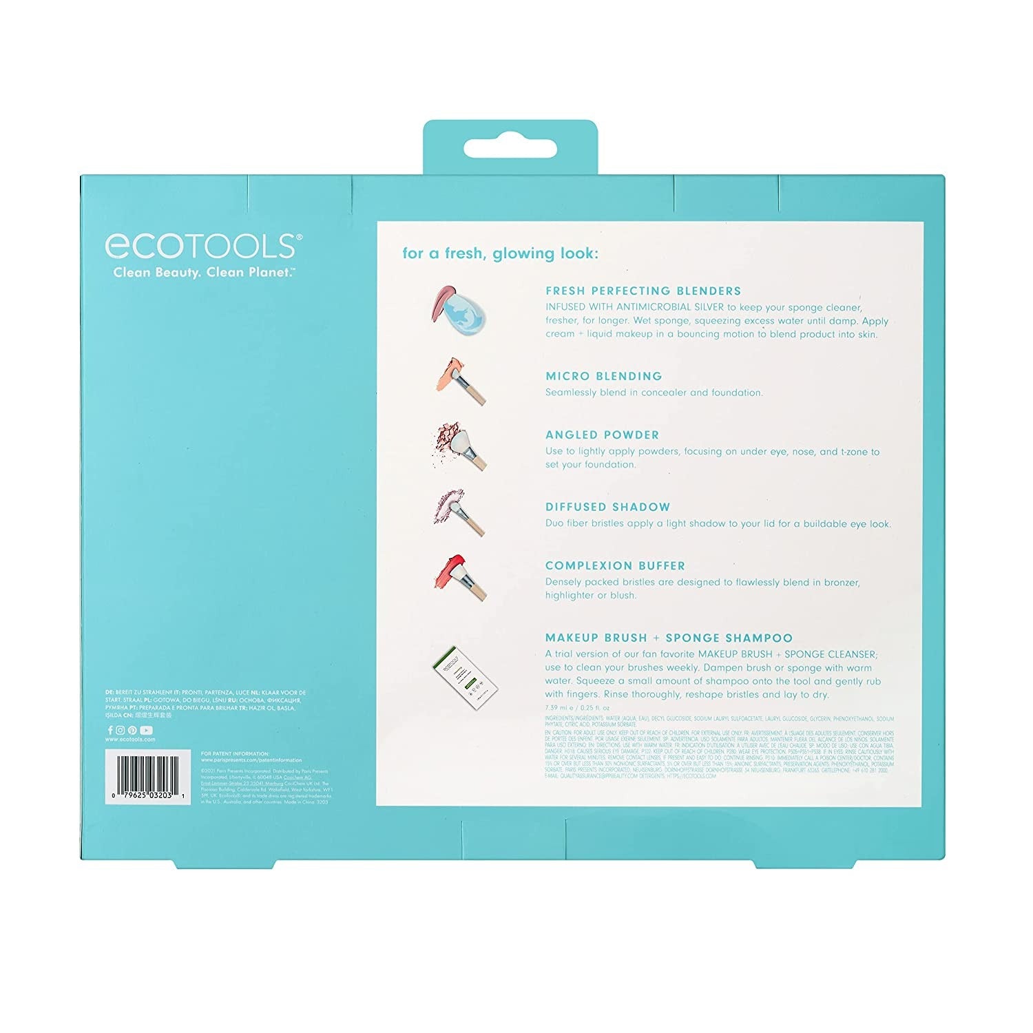 Brighter Tomorrow Set EcoTools: EcoTools, Blending, Foundation Brush + EcoTools, Blending, Concealer Brush + EcoTools, Diffuse, Eyeshadow Brush + EcoTools, Brush & Sponge Cleanser Lotion, 7.39 ml + EcoTools, Blending, Blush Brush + EcoTools, Makeup Spo...