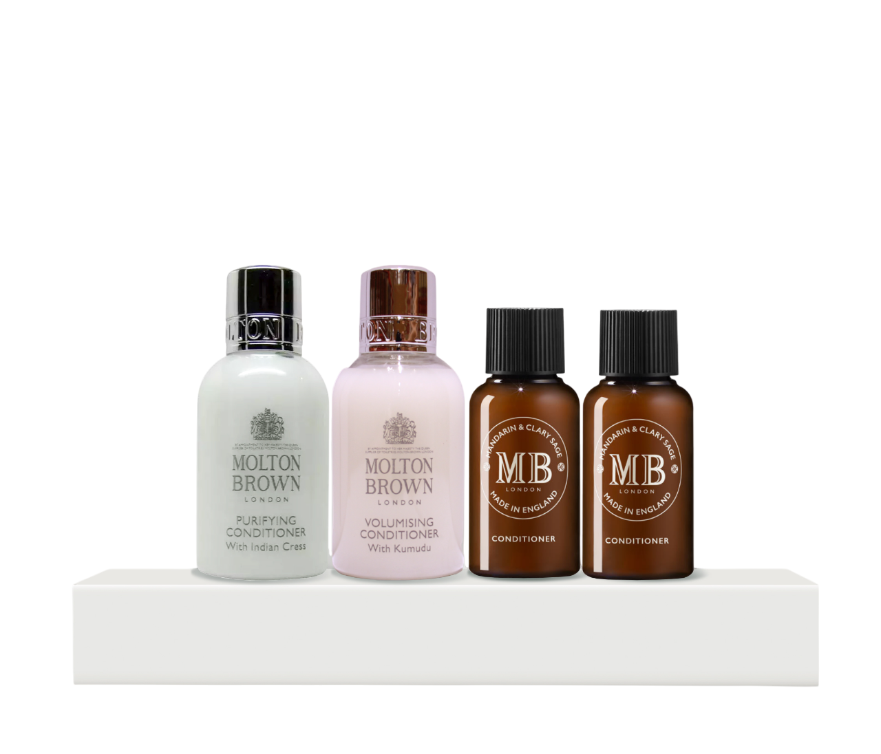 Hårvårdande balsamset Molton Brown: Indian Cress, balsam, för rengöring, 50 ml + Kumudu, balsam, för volym, 50 ml + Mandarin & Clary Sage, balsam, för reparation, 30 ml + Molton Brown, Kumudu, balsam, för ...