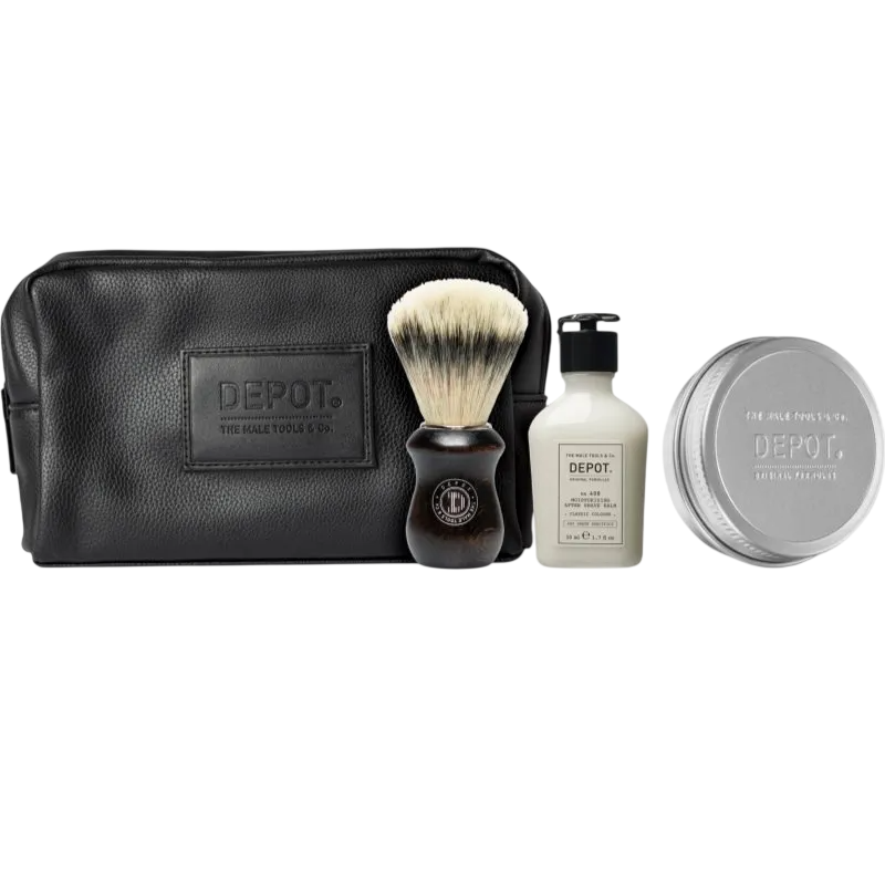 Set Depot: 400 Shave Specifics No. 408, Classic Cologne, Moisturizing, After-Shave Balm, 50 ml + 400 Shave Specifics No. 412, Hydrating, Shaving Soap, 100 g + Accessories No. 731 Luxury, Artificial Fiber, Face Shaving Brush, Brown + The Male Tools, GWP...