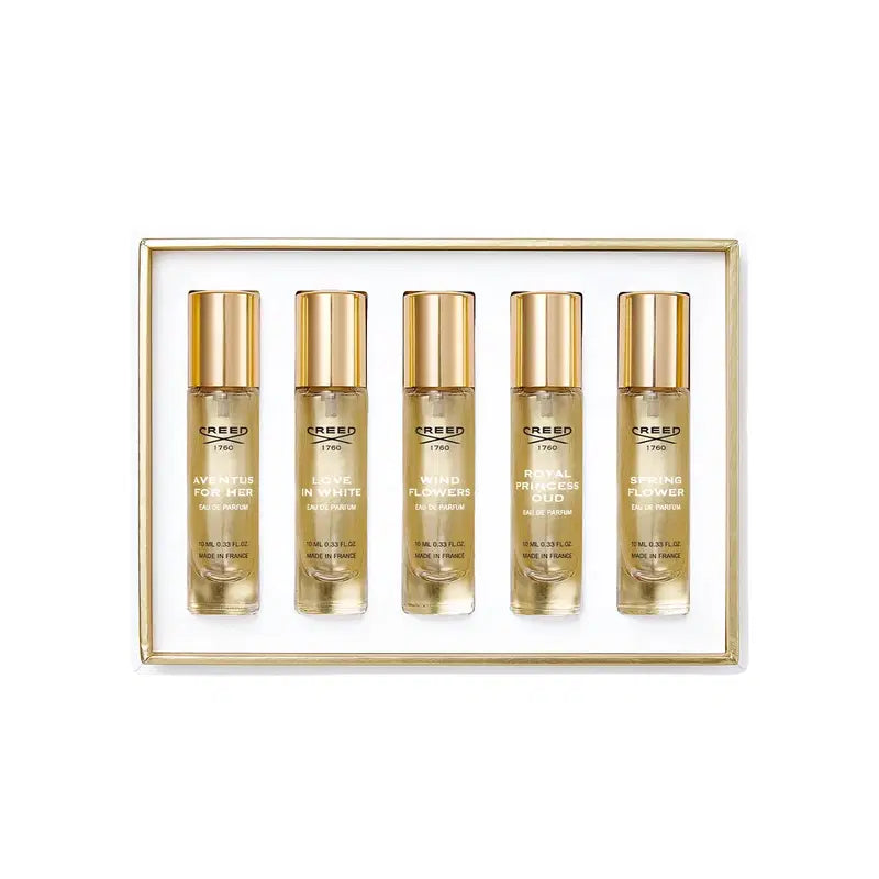 Set Creed: Aventus, Eau De Parfum, For Women, 10 ml + Love in White, Eau De Parfum, For Women, 10 ml + Wind Flowers, Eau De Parfum, For Women, 10 ml + Royal Princess Oud, Eau De Parfum, For Women, 10 ml + Spring Flower, Eau De Parfum, For Women, 10 ml