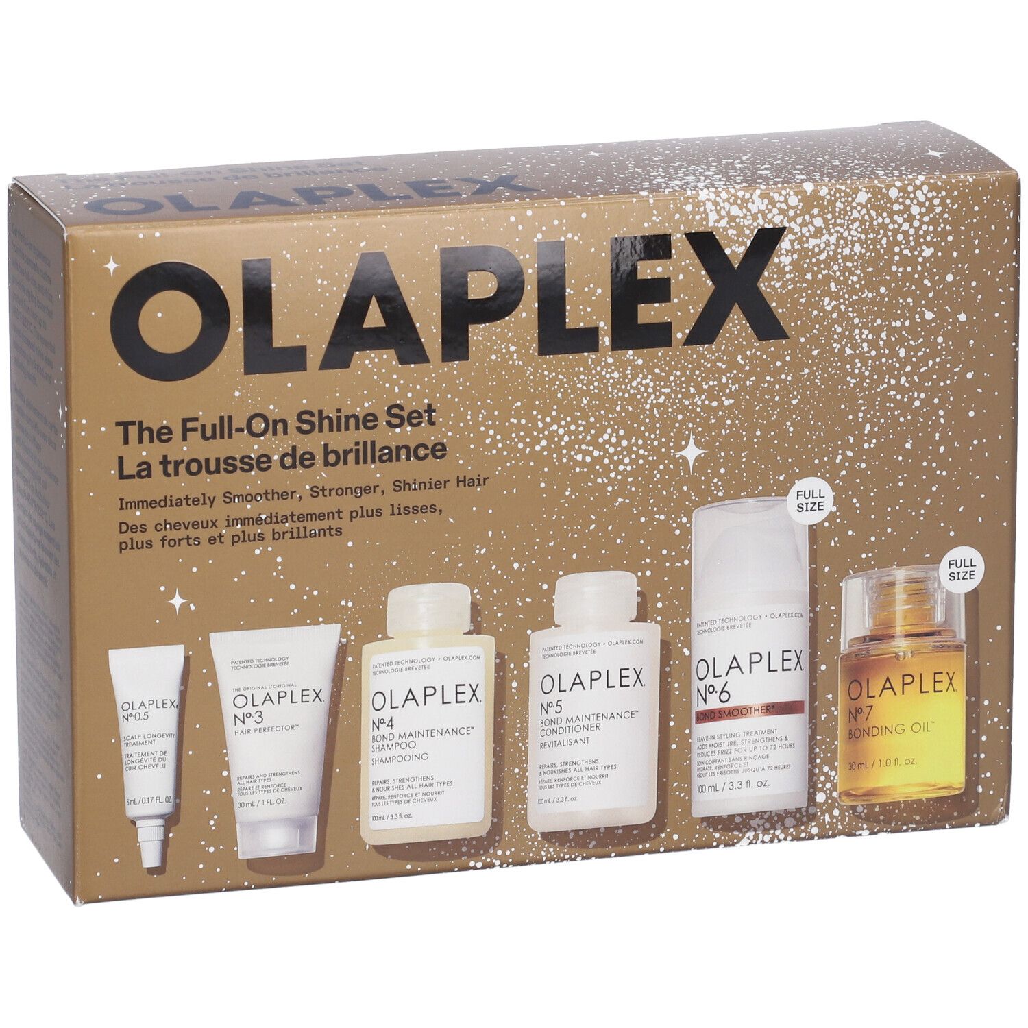 The Full-On Shine Set Olaplex: No.6 Bond Smoother, Hair Styling Cream, 100 ml + No.3 Hair Perfector, Hair Cream Treatment, For Revitalisation, 30 ml + No.4 Bond Maintenance, Hair Shampoo, Repairing & Strengthening, 30 ml + No. 0.5 Scalp Longevity Treat...