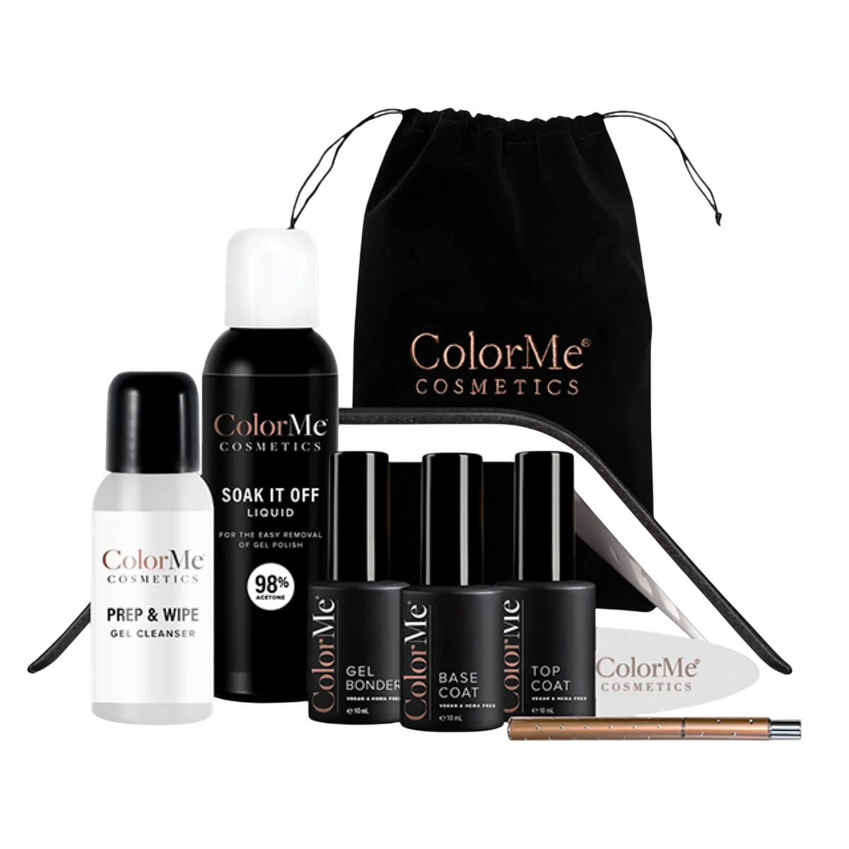 Set ColorMe Cosmetics: ColorMe, Gel, Semi-Permanent Nail Polish, 10 ml + ColorMe, Base Coat, Semi-Permanent Nail Polish, 10 ml + ColorMe, Top Coat, Semi-Permanent Nail Polish, 10 ml + Prep & Wipe, Nail Polish Remover, 50 ml + Soak It Off, Nail Polish R...