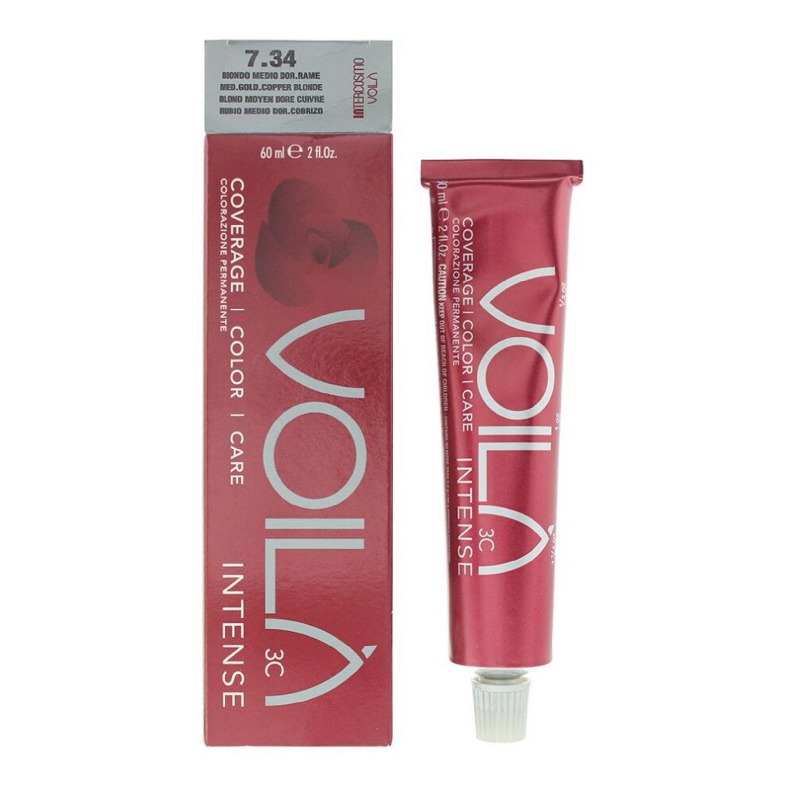 Intercosmo, Voila 3C Intense, Permanent hårfärg, 7.34 Medium Golden Copper Blonde, 60 ml