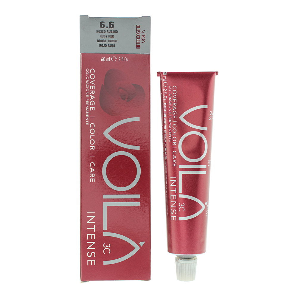 Intercosmo, Voila 3C Intense, Ammoniakfri, Permanent hårfärg, 6.6 Ruby Red, 60 ml