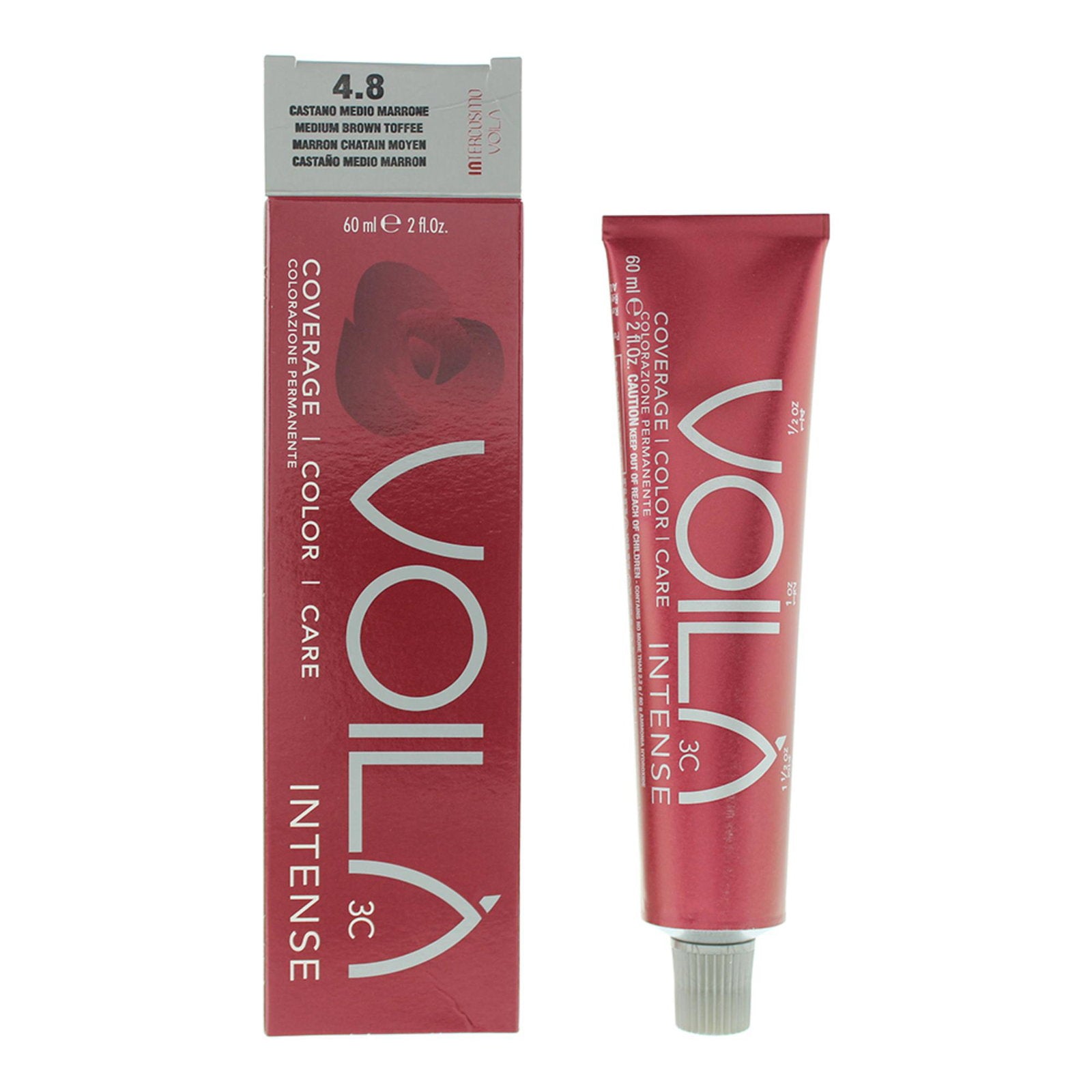 Intercosmo, Voila 3C Intense, Vatten, Permanent hårfärg, 4.8 Medium Brown Toffee, 60 ml