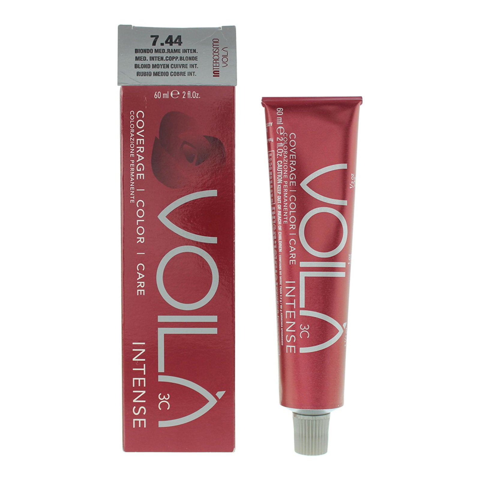 Intercosmo, Voila 3C Intense, Permanent hårfärg, 7.44 Medium Intense Copper Blonde, 60 ml