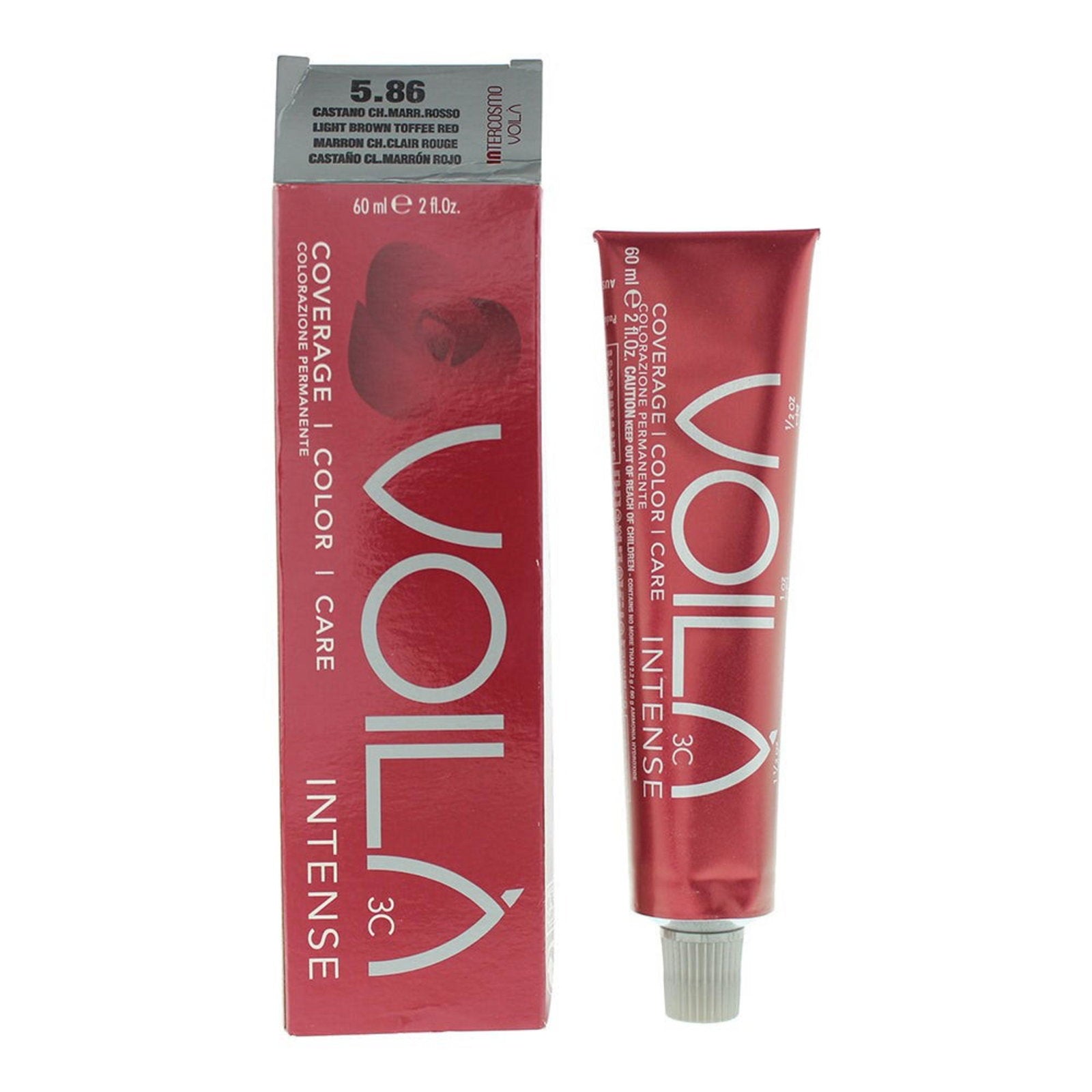 Intercosmo, Voila 3C Intense, Permanent hårfärg, 5.86 Light Brown Toffee Red, 60 ml