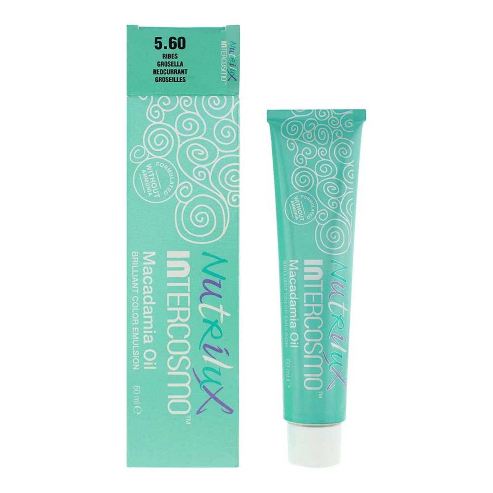 Intercosmo, Nutrilux, Makadamiaolja, Permanent hårfärg, 5.60 Grosella, 60 ml
