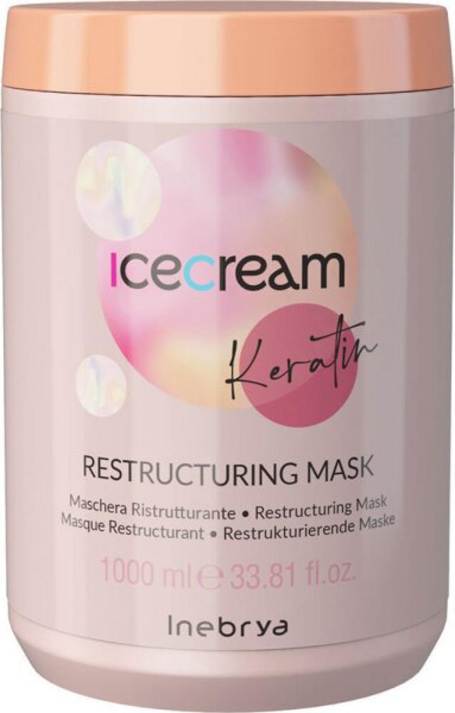 Inebrya, Ice Cream Keratin, Hårbehandlingskräm mask, Omstrukturering, 1000 ml