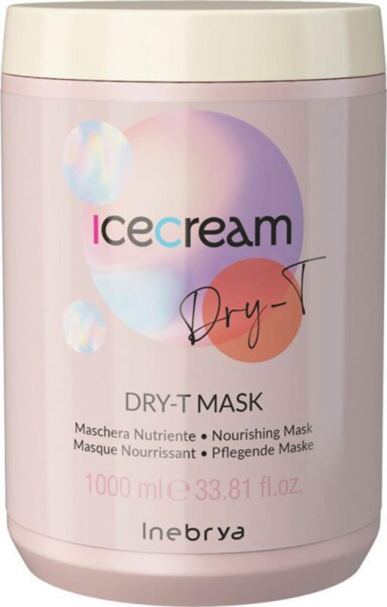 Inebrya, Ice Cream Dry-T, Hårbehandlingskräm mask, Återfuktande, 1000 ml