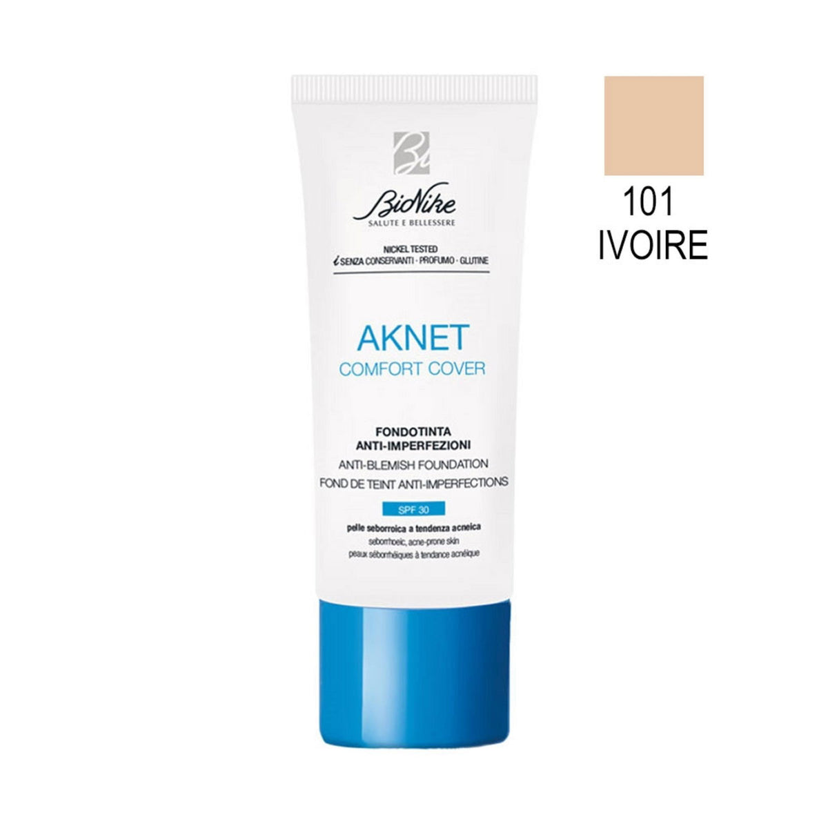 BioNike, Comfort Cover, Matte & Covering, Flytande foundation, 101, Ivoire, SPF 30, 30 ml