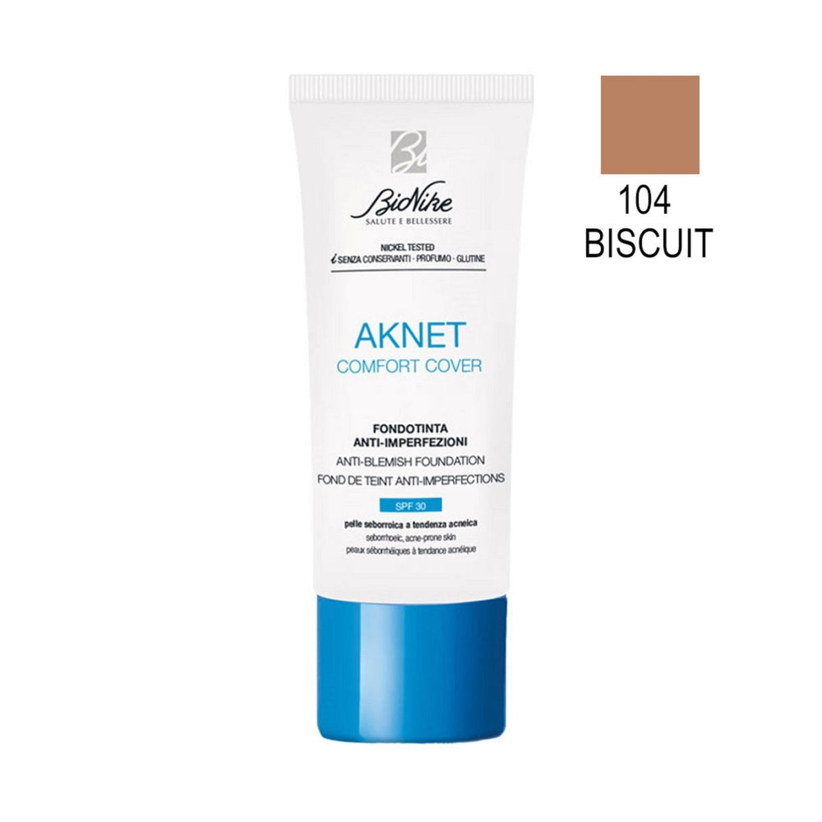 BioNike, Comfort Cover, Anti-Blemish, Flytande foundation, 104, Kex, SPF 30, 30 ml