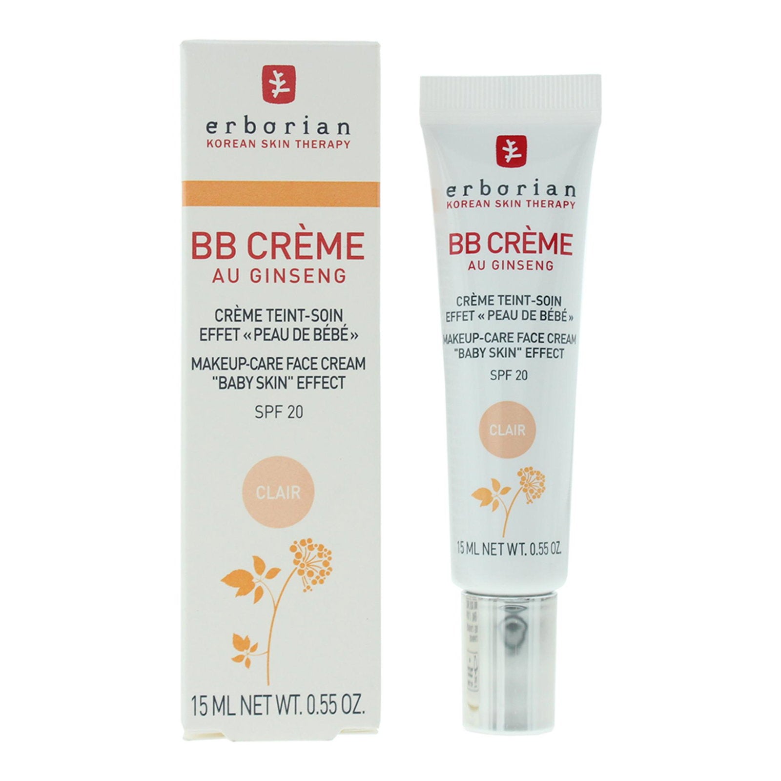Erborian, B.B Cream, Ginseng, Återfuktande, BB-kräm, 02, Clair, SPF 20, 15 ml