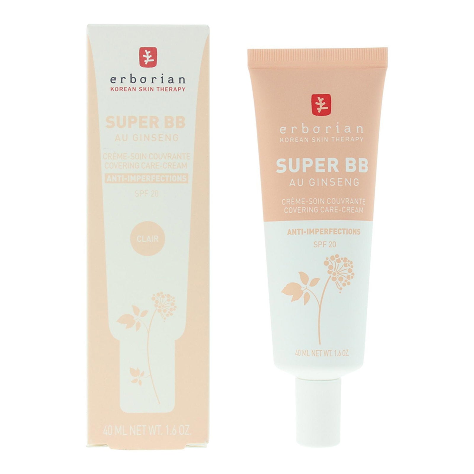 Erborian, Super BB, Ginseng, Hög täckning, BB-kräm, Clair, SPF20, 40 ml
