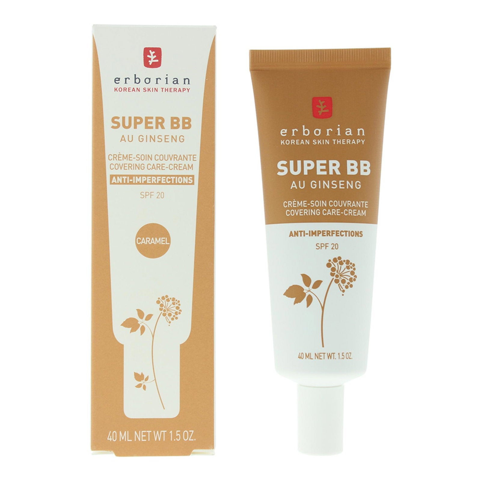 Erborian, Super BB, Ginseng, Hög täckning, BB-kräm, 20, Karamell, SPF 20, 40 ml
