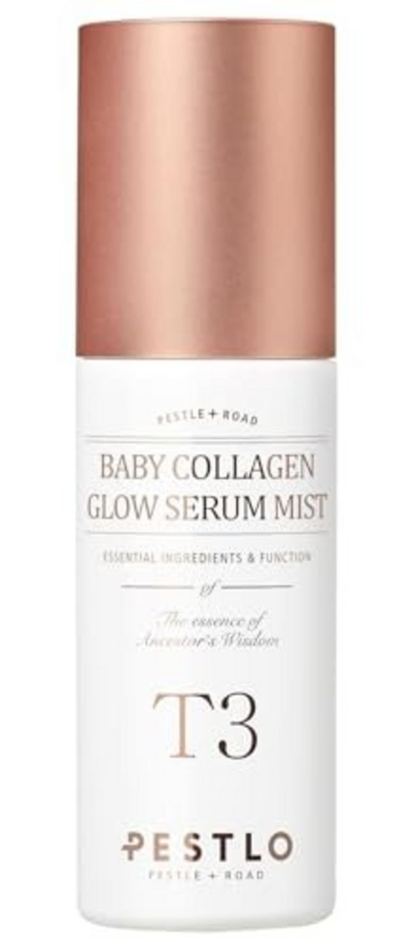 Pestelo, T3 Baby Collagen Glow Serum Mist, Hydrering, Före och efter smink, Spray, För ansiktet, 50 ml