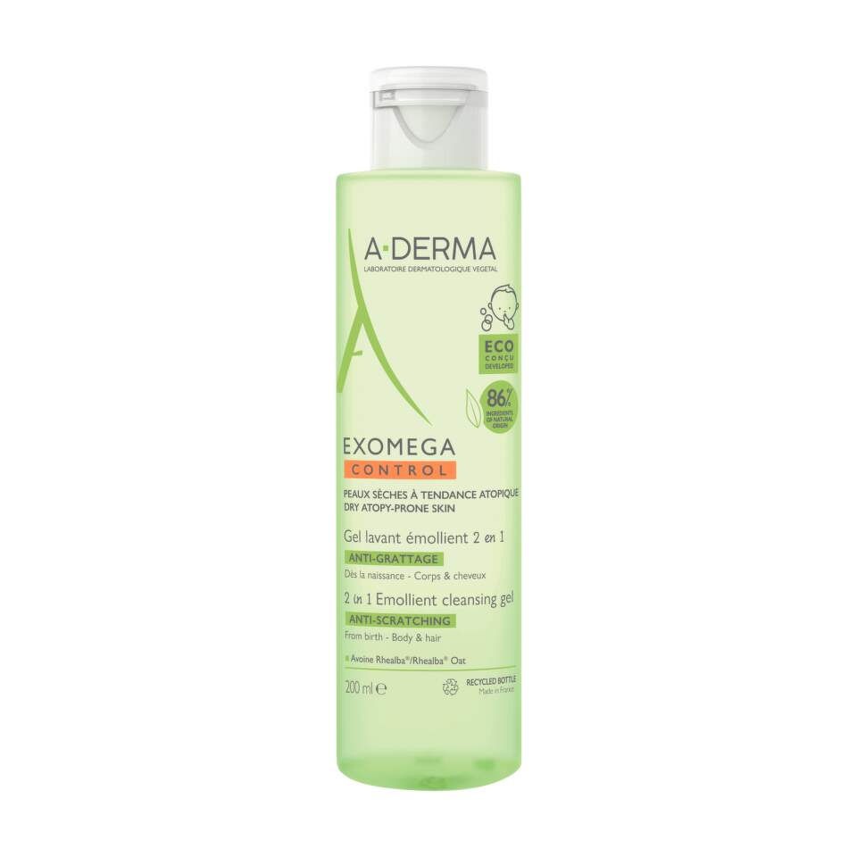 A-Derma, Exomega Control, Anti-Scratching & Soothing, Rengöringsgel, För hår & kropp, 200 ml