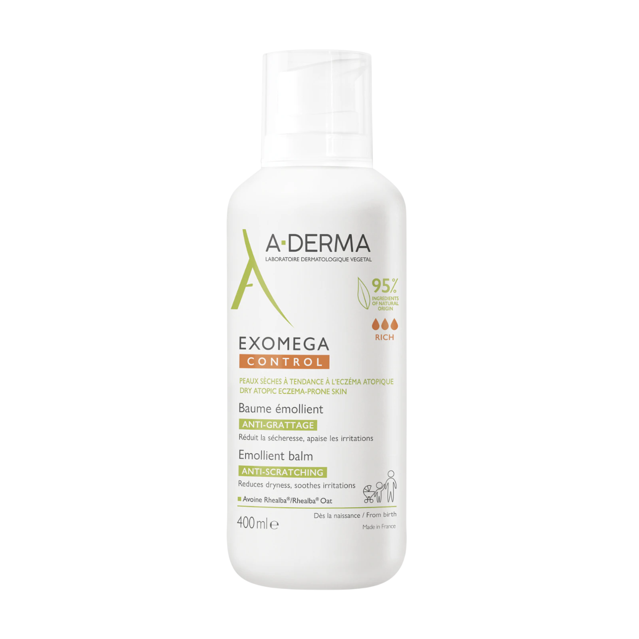 A-Derma, Exomega Control, Mjukgörare, Balsam, För ansiktet, 400 ml