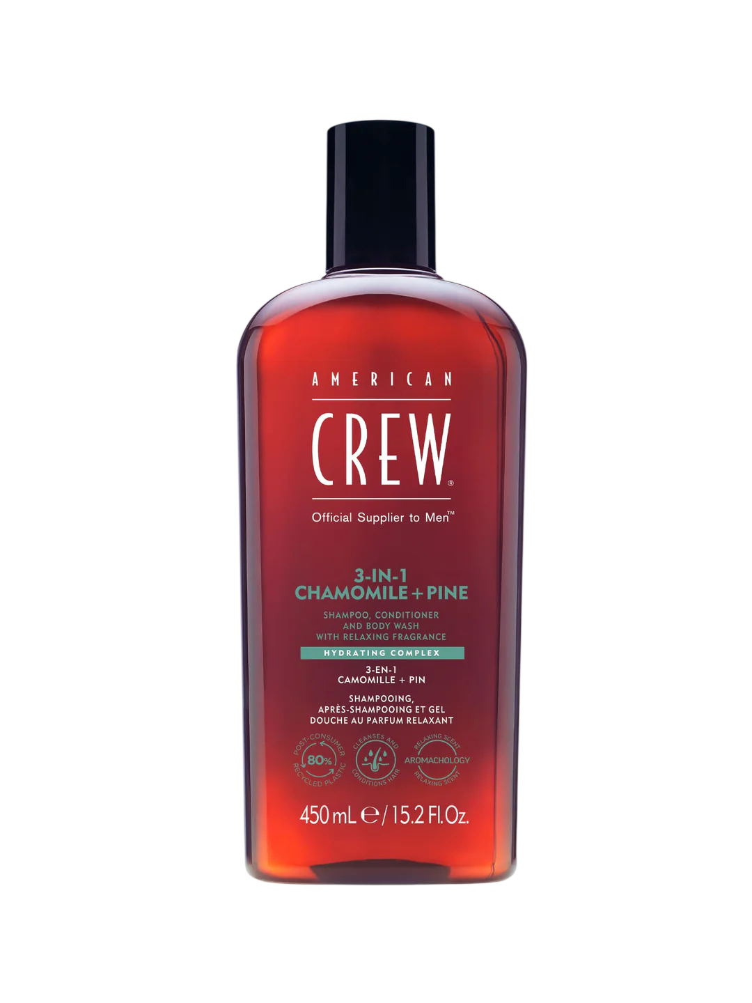 American Crew, 3-In-1 Tea Tree, Chamomile & Pine, Hårschampo, balsam & duschgel 3-i-1, Återfuktande, 450 ml