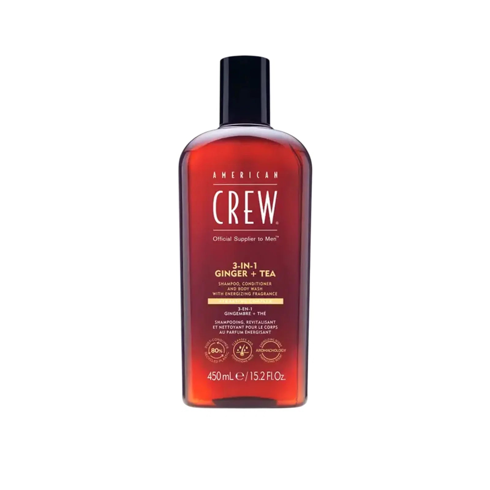 American Crew, 3-In-1 Tea Tree, Ingefära, Hårschampo, balsam & duschgel 3-i-1, Rengöring, 450 ml