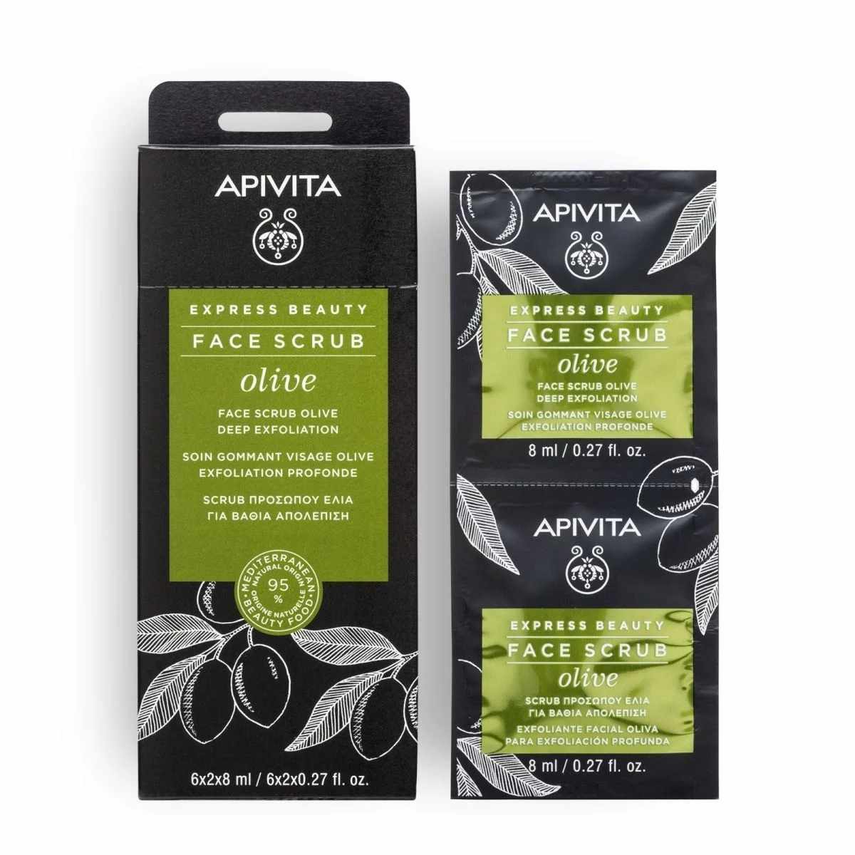 Apivita, Olive, Exfoliating & Purifying, Skubbmask, För ansiktet, 2 st, 8 ml