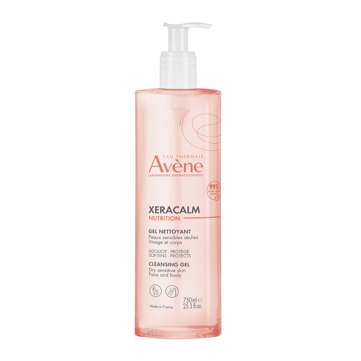 Avene, XeraCalm Nutrition, Mild rengöring, Rengöringsgel, För ansikte & kropp, 750 ml