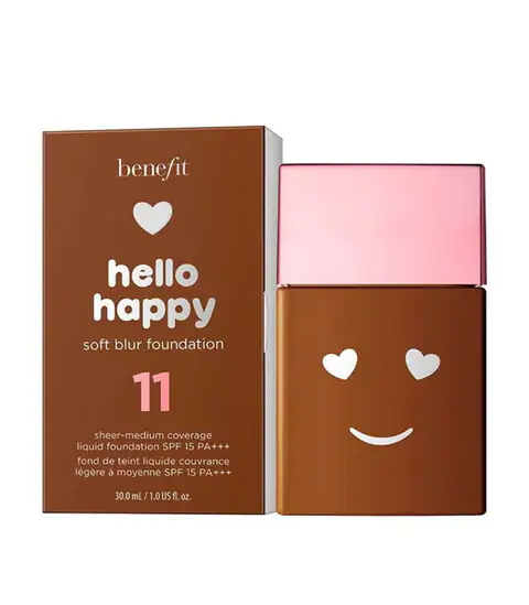 Benefit, Hello Happy Soft Blur, Matt finish, Flytande foundation, 11, Mörk neutral, SPF 15, 30 ml