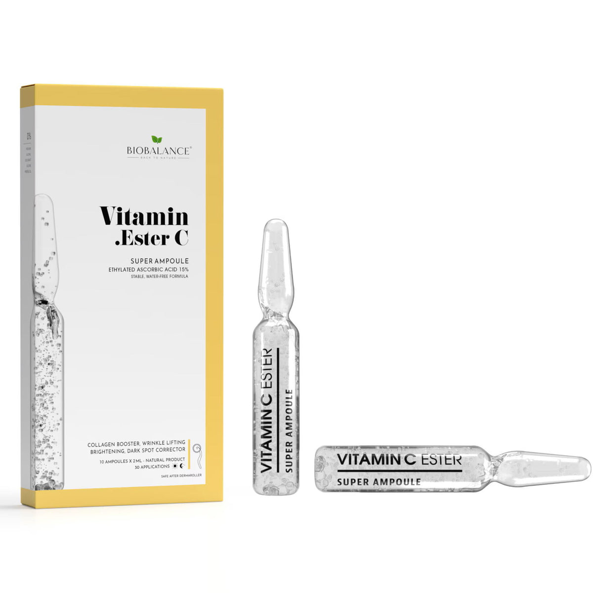 Bio Balance, Vitamin Ester C, Brightening & Lifting, Dag & Natt, Ampullbehandlingsserum, Wrinkles & Dullness & Uneven Skin Tone, För ansiktet, För kvinnor, 10 st, 2 ml
