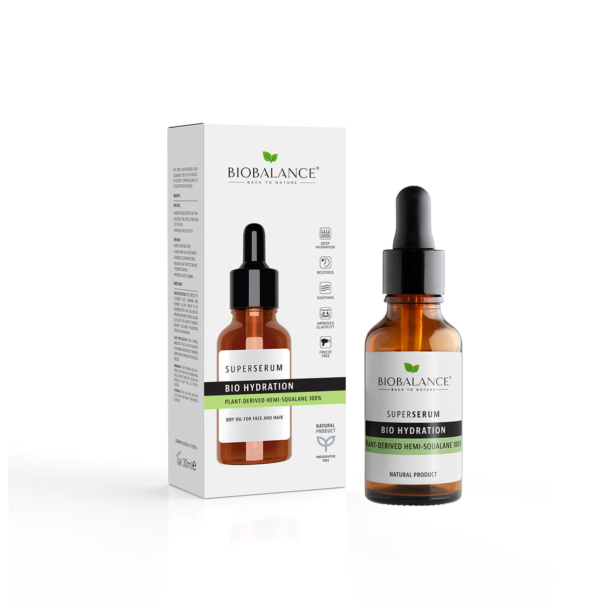 Bio Balance, Bio Balance, Återfuktande & Mjukgörande, Dag & Natt, Serum, För ansikte & hår, 30 ml