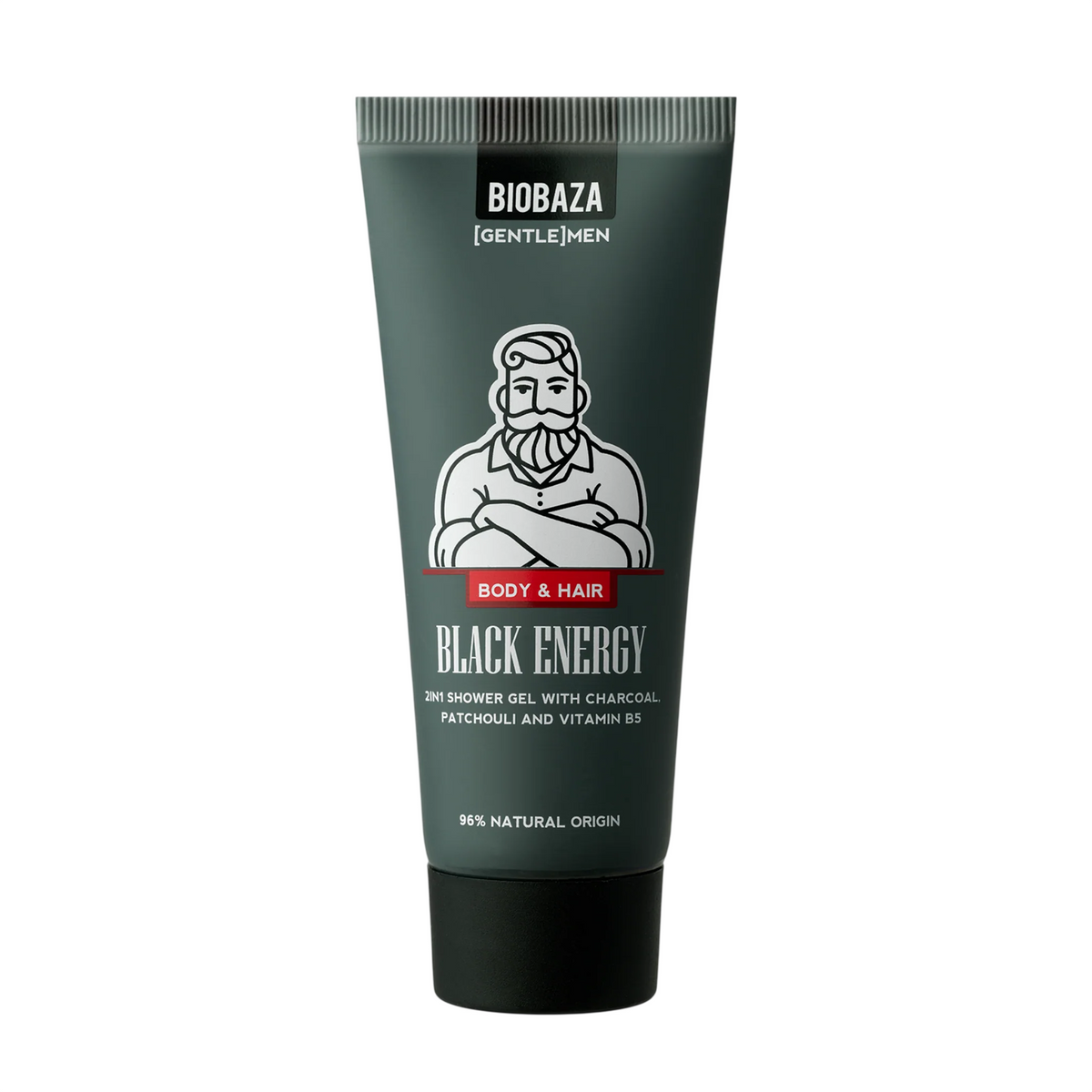 Biobaza, Black Energy, Duschgel & schampo 2-i-1, Träkol, 30 ml